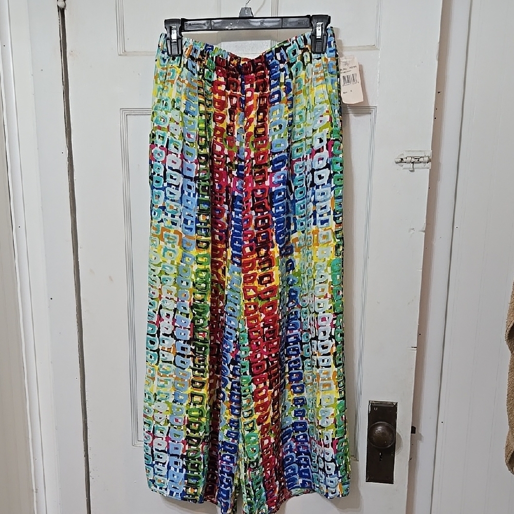 Jams WORLD ROAD Trip Pattern Color Boho Geometric Women Small Wide Leg Pants🌈🌈